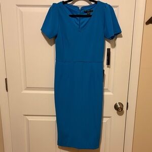 Maggy London Ocean Blue V-Neck Midi Dress -Size 2